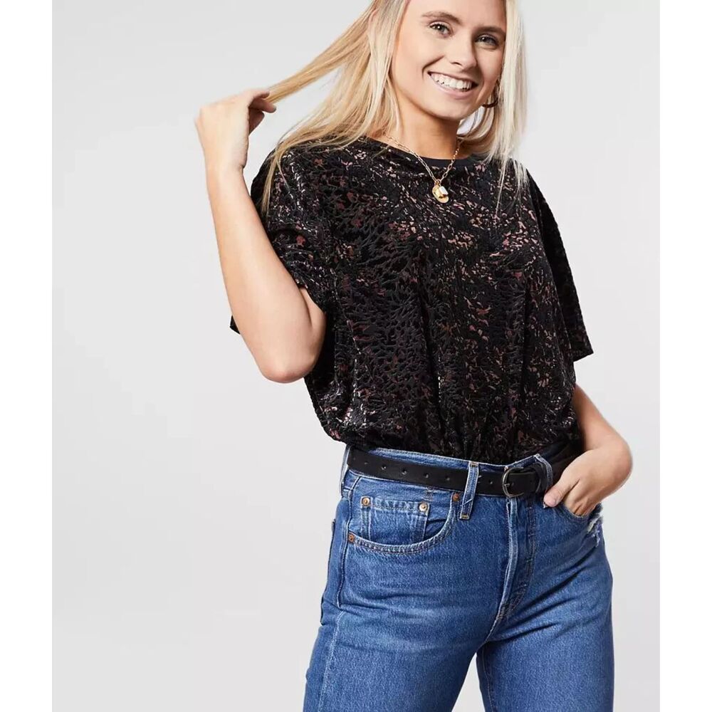 We the Free - Free People | Black & Brown Oversized Teddy Boxy Top | XS